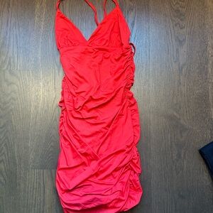 Tiger Mist Red Ruched Mini Dress